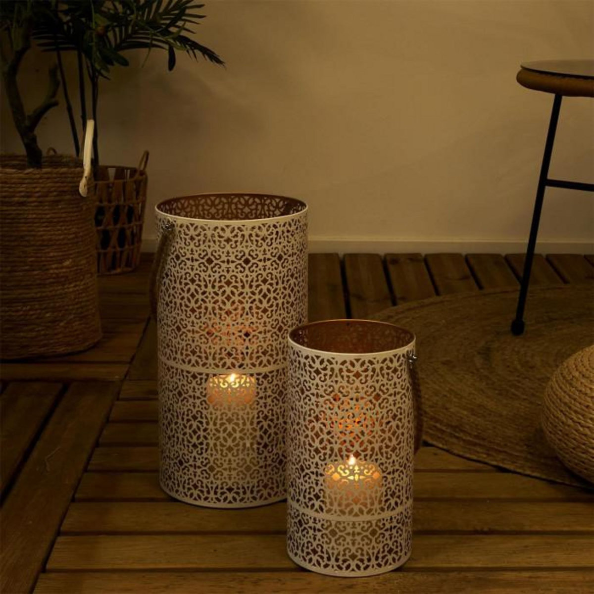 Paris Prix Lot de 2 Lanternes Déco  Ajouré  39cm Blanc