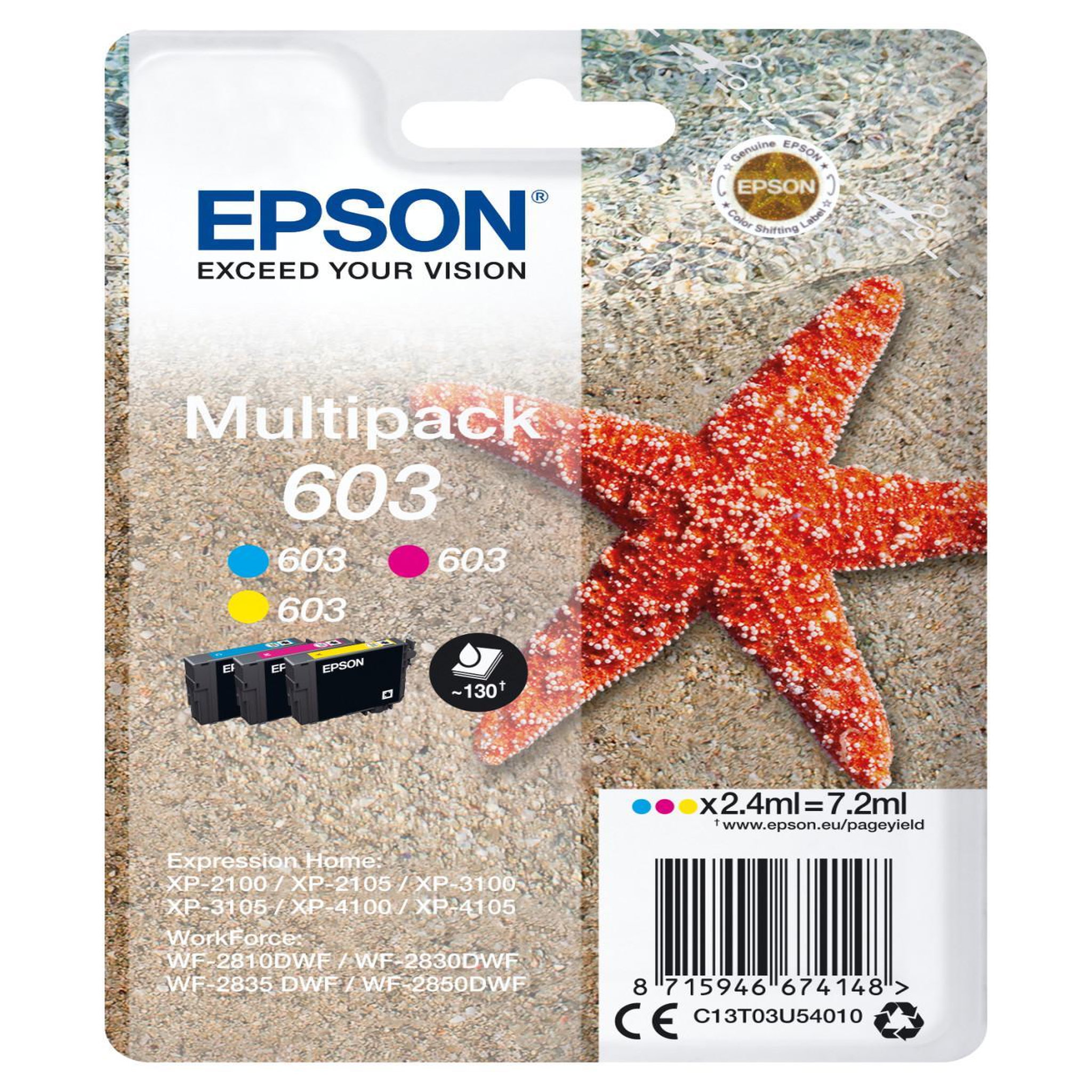 Voir la diapositive 2 : Epson Encre - EPSON - Multipack 3 couleurs - Étoile de mer 603