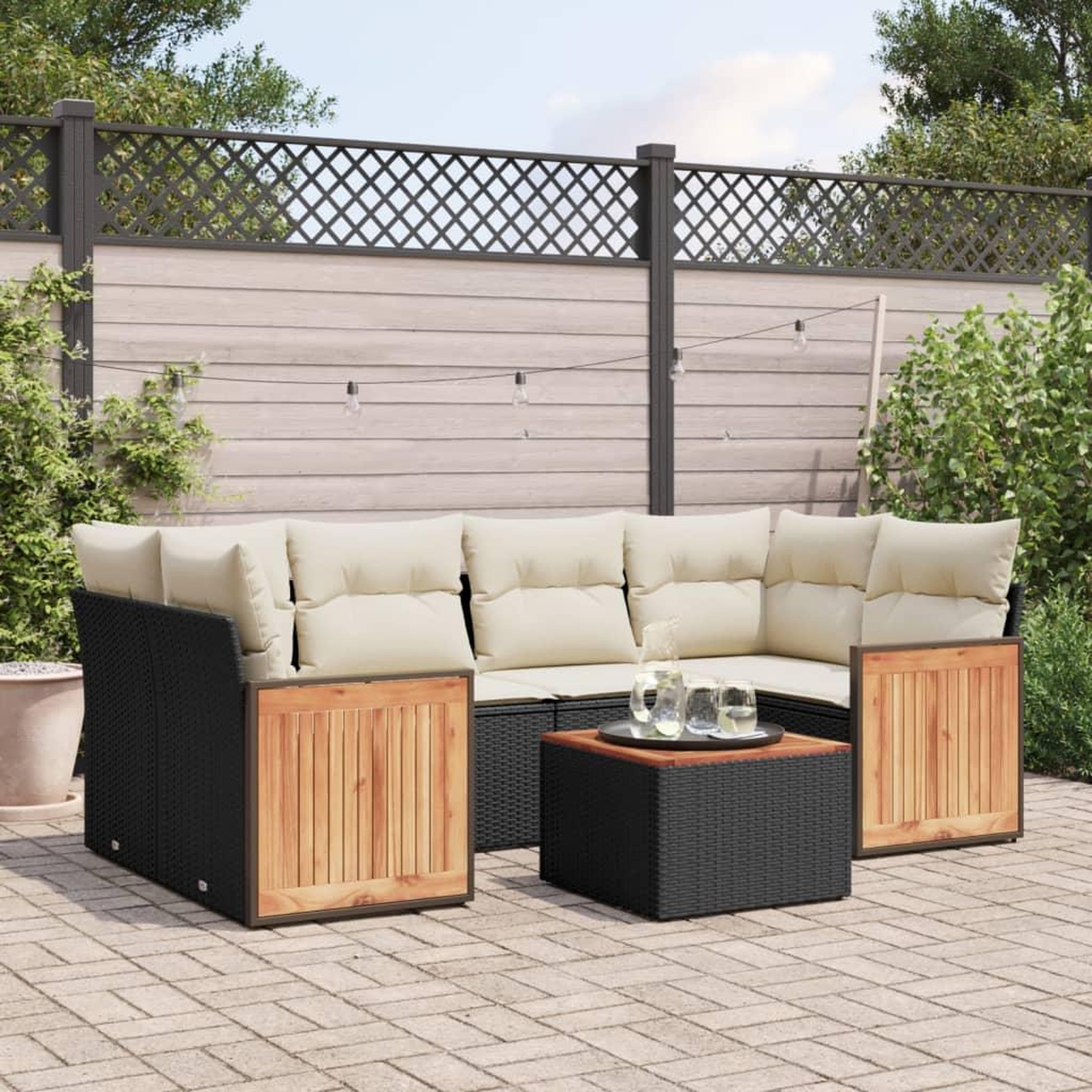 VIDAXL Salon de jardin 7 pcs avec coussins noir resine tressee
