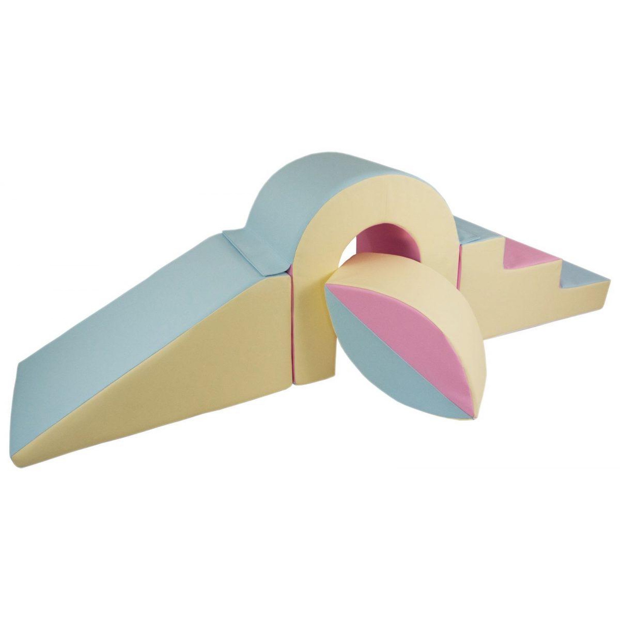VELINDA Set de blocs en mousse 4 éléments avec petit pont rose, bleu, jaune