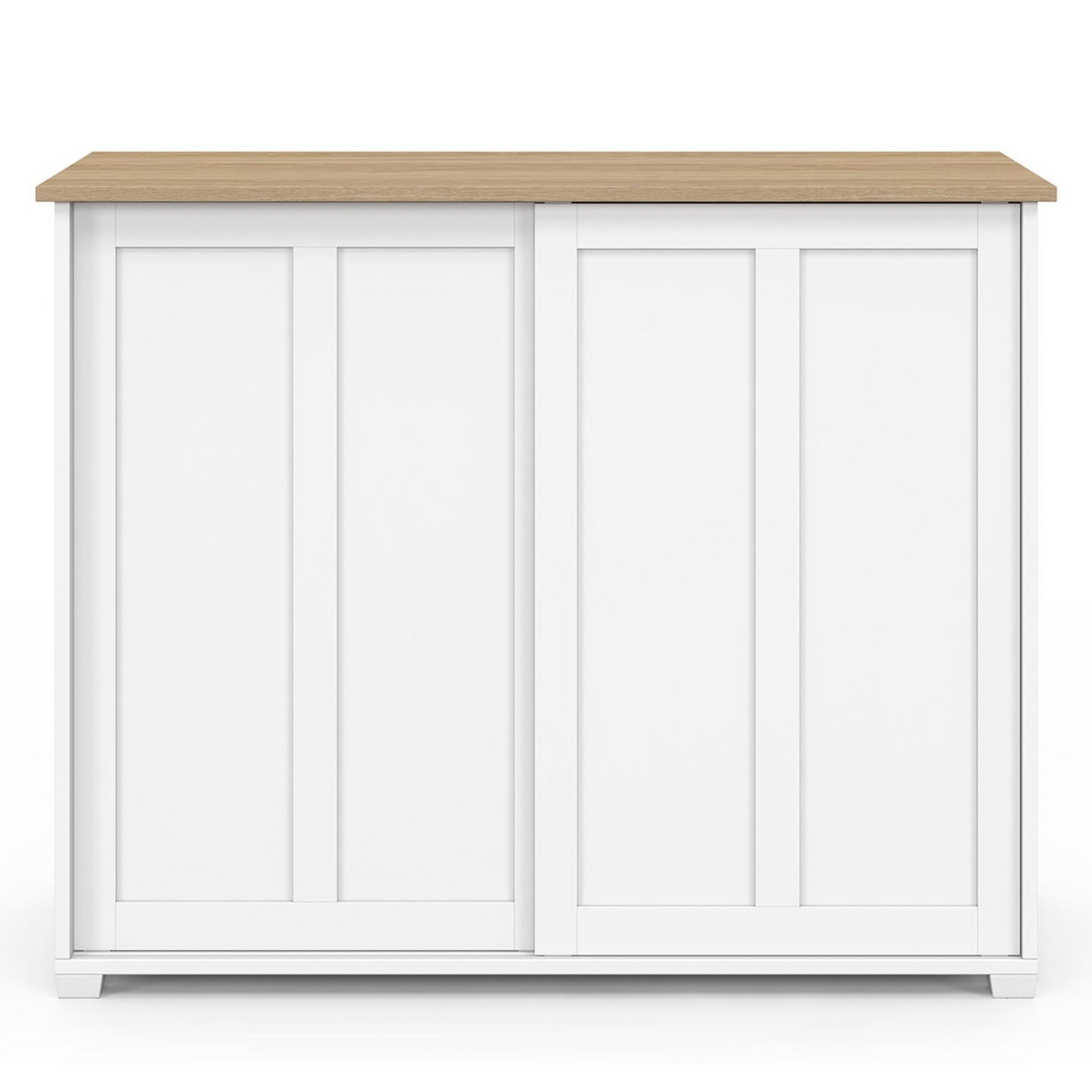 Voir la diapositive 3 : ID MARKET Buffet 100 cm JANGO 2 portes coulissantes blanc et plateau bois