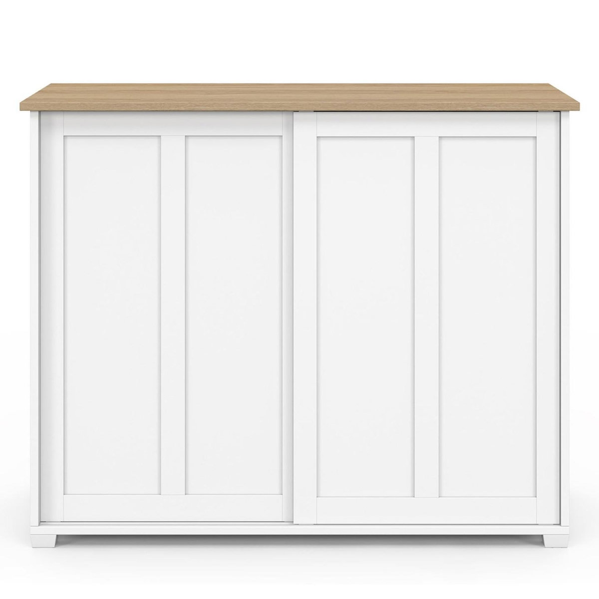 ID MARKET Buffet 100 cm JANGO 2 portes coulissantes blanc et plateau bois
