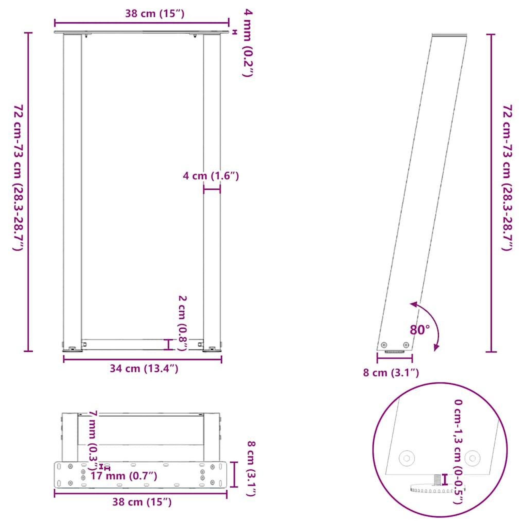 Voir la diapositive 6 : VIDAXL Pieds de table console forme de U 2 pcs 38x(72-73) cm acier