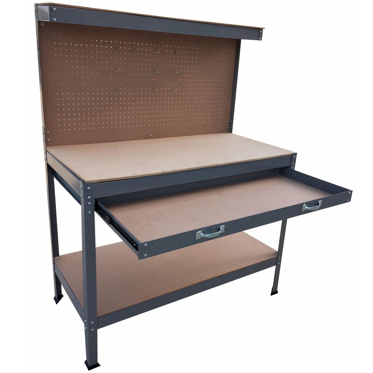 WERKAPRO Établi en métal avec étagères, tiroir et panneau WERKA PRO