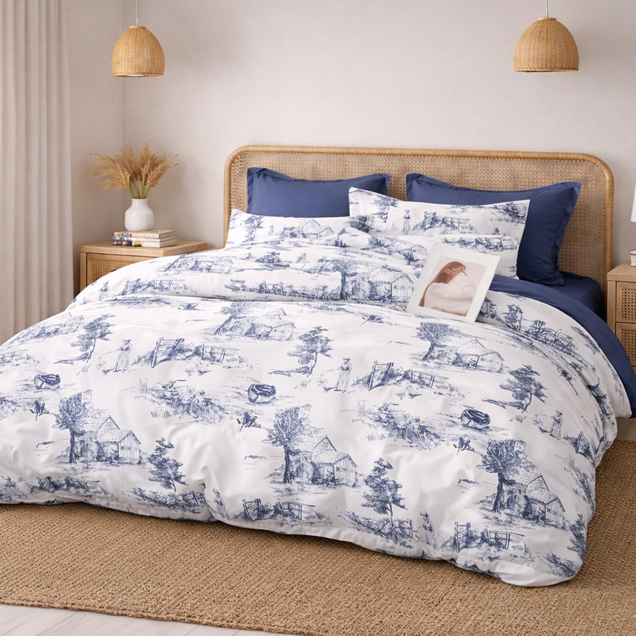 Voir la diapositive 2 : Home collection Parure housse de couette 3 pcs 240x220 cm en percale de coton 80 fils elyne