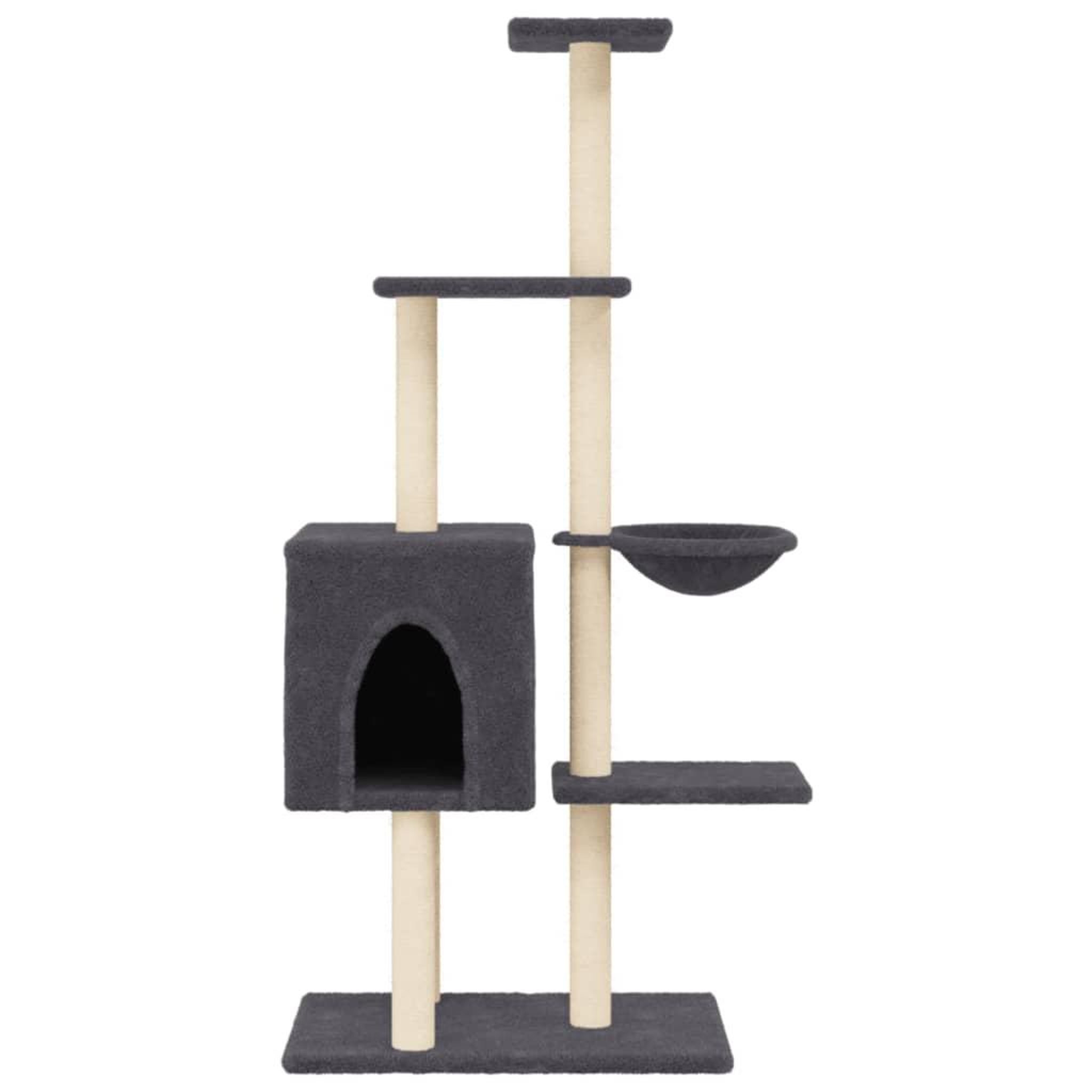 Voir la diapositive 4 : VIDAXL Arbre a chat avec griffoirs en sisal Gris fonce 145 cm