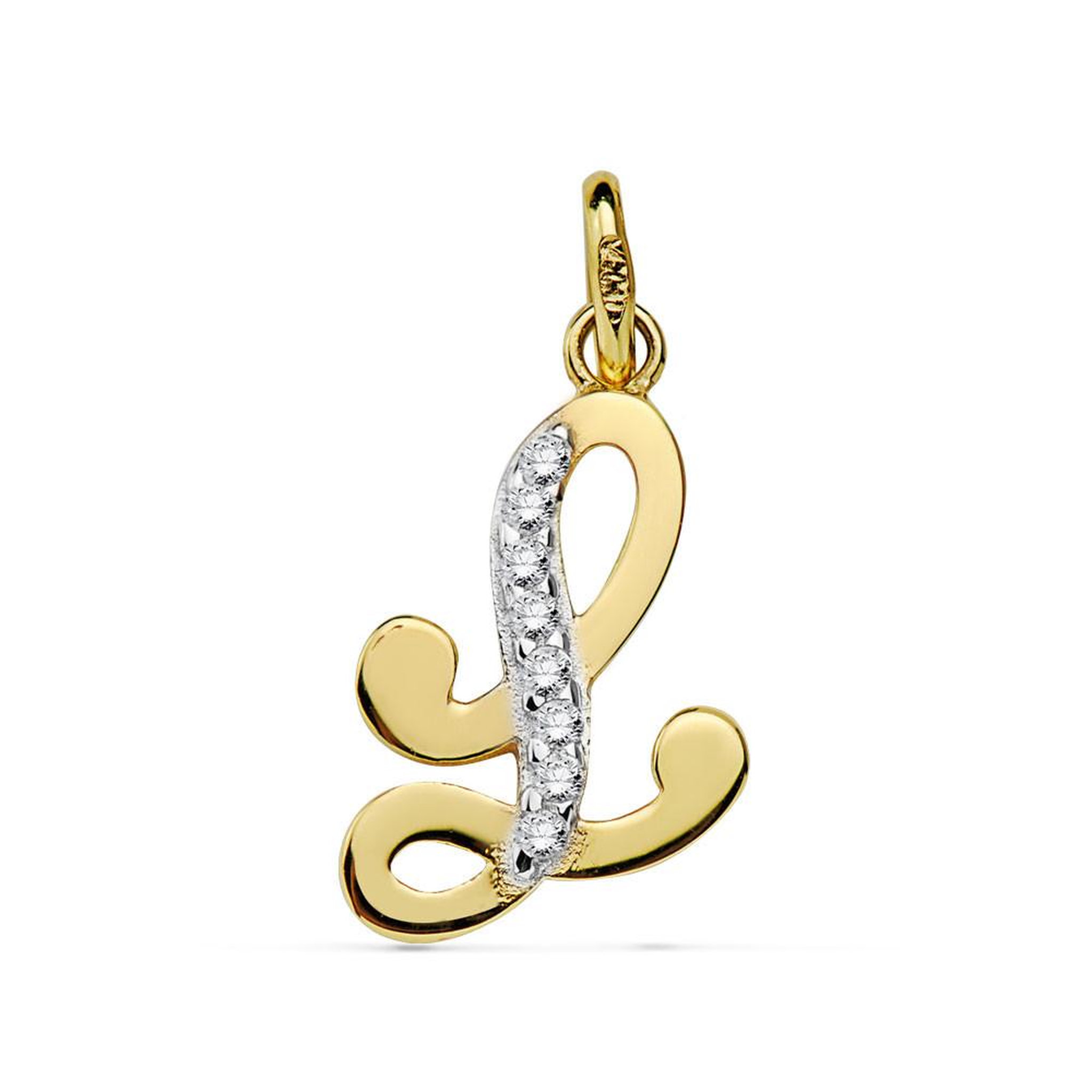 L'ATELIER D'AZUR Pendentif Or 18 Carats 750 Jaune Serti de Zirconiums - Initiale Lettre  L  - Chaine Offerte
