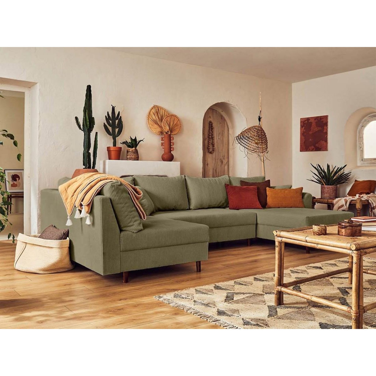 LISA DESIGN Rune - canapé panoramique d'angle gauche - 7 places - en velours côtelé