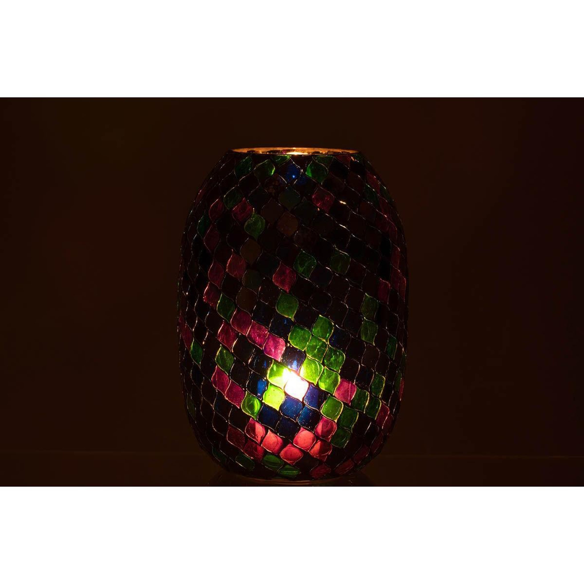 Voir la diapositive 3 : J-LINE Photophore Mosaïque en Verre  Carmen  25cm Mauve