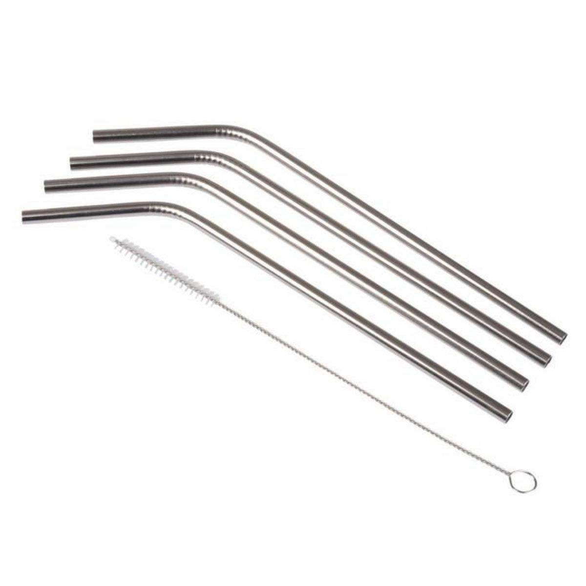 Paris Prix Lot de 4 Pailles Réutilisables  Brosse  21cm Argent