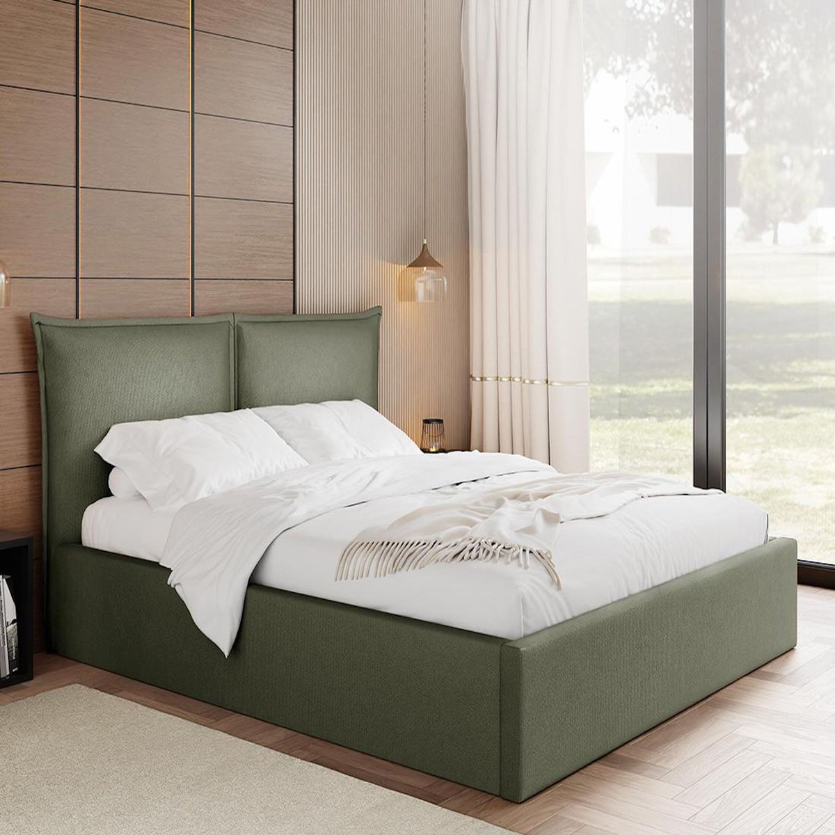 BEST MOBILIER John - lit coffre - 140x200 cm - en velours - sommier inclus