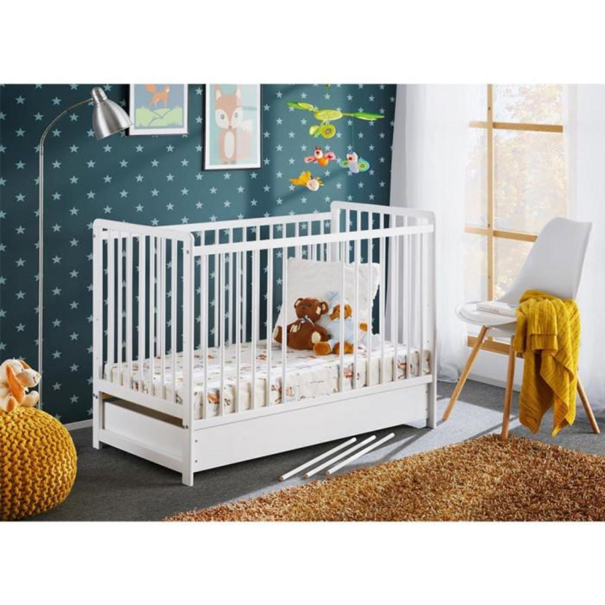 Paris Prix Lit Bébé & Tiroir de Lit  Cypi  60x120cm Blanc