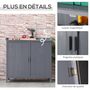 Voir la diapositive 6 : OUTSUNNY Armoire de rangement de jardin sur pied, table de rempotage 2 en 1 double porte, étagère, plateau métal galvanisé - bois sapin gris