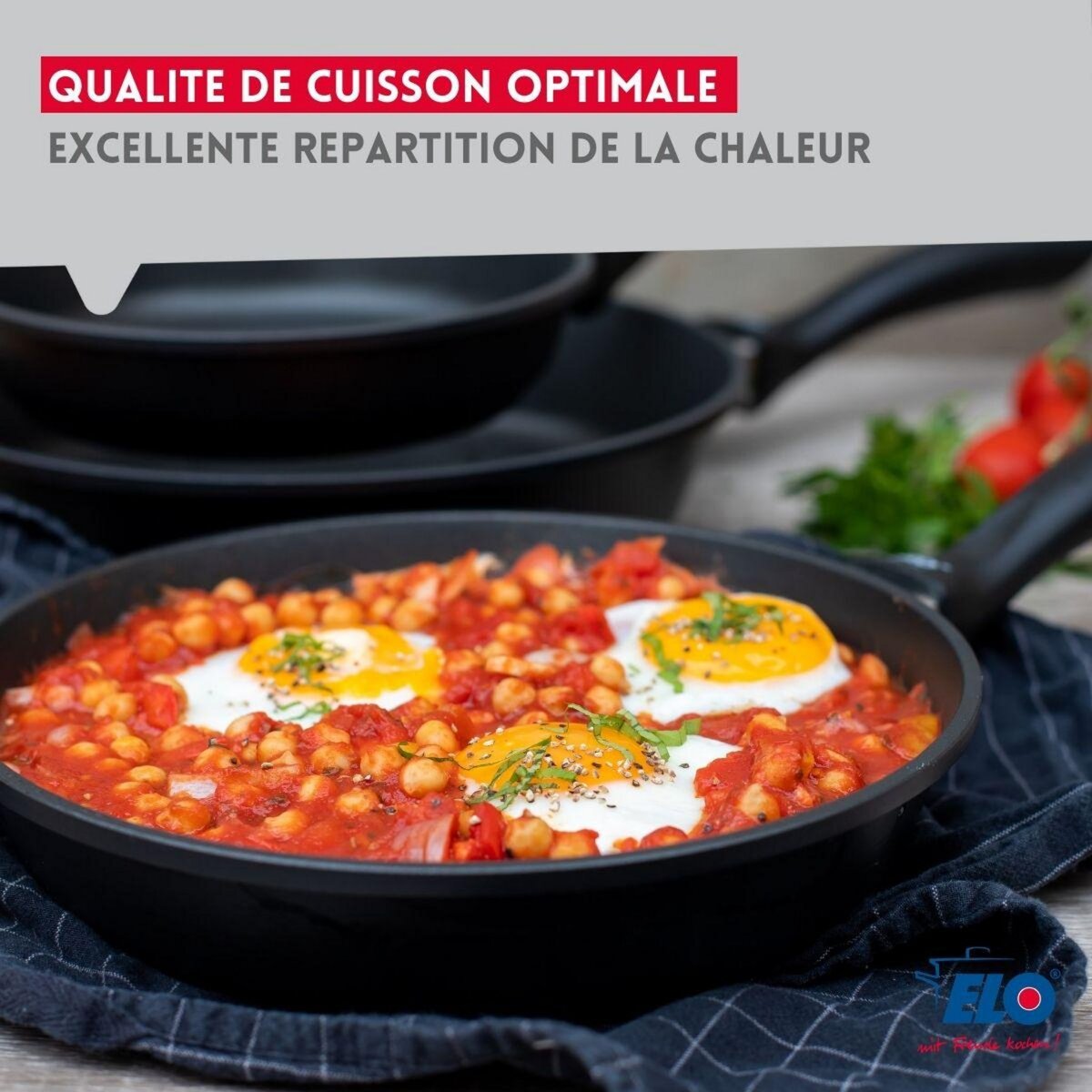 ELO Set de 3 poêles 20, 24 et 28 cm et 3 couvercles sans PFAS Elo Alucast