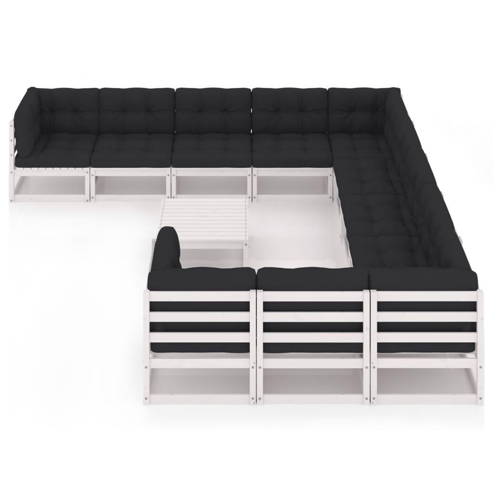 Voir la diapositive 2 : VIDAXL Salon de jardin 12 pcs avec coussins Blanc Bois de pin massif