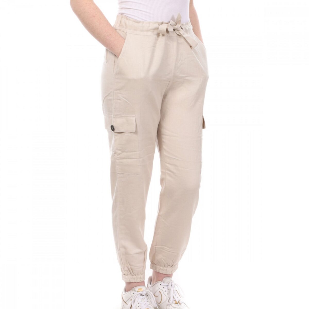 Pantalon cargo beige femme