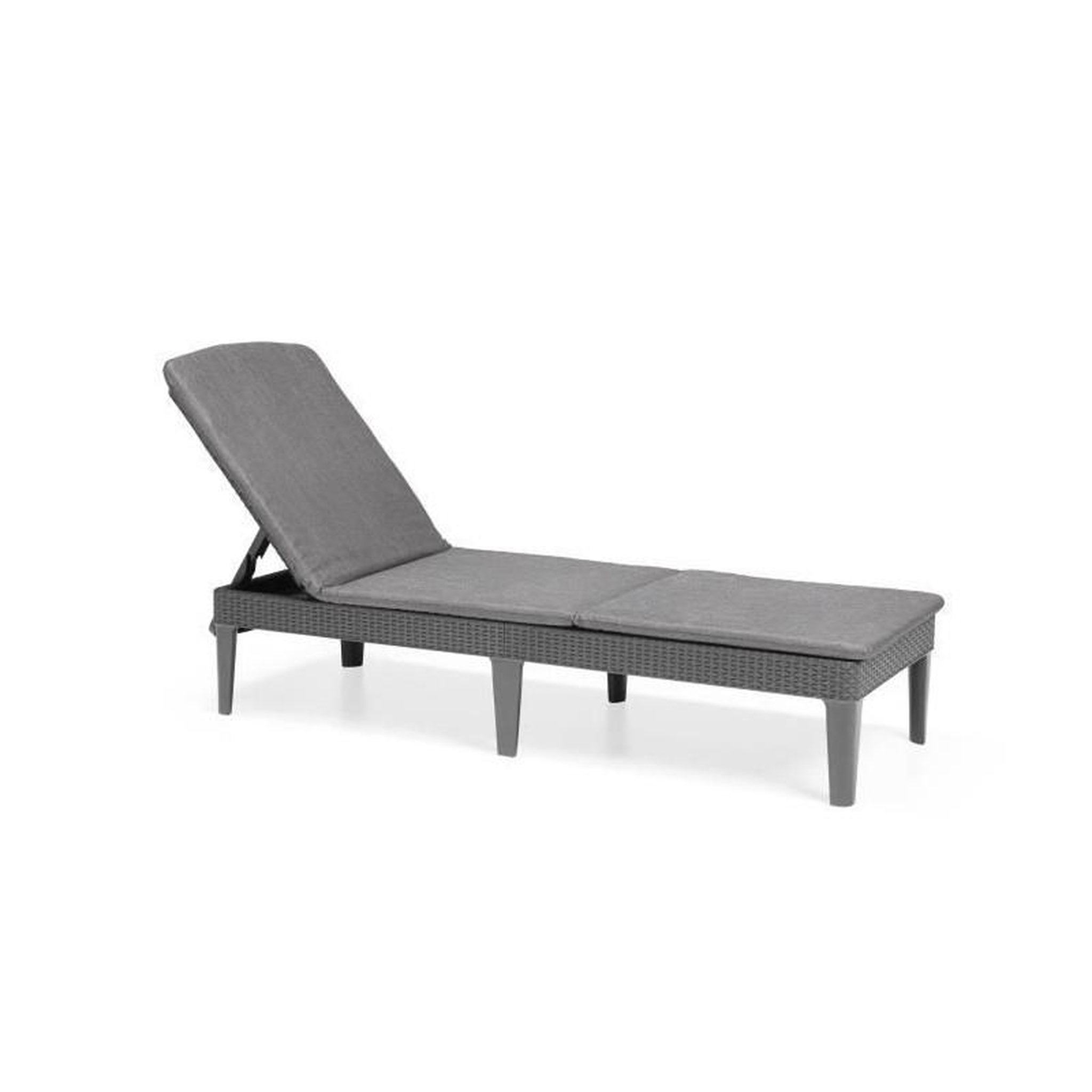 ALGON Bain de soleil avec coussin coloris gris fonce - imitation rotin tresse - ALLIBERT by KETER - 4 positions - JAIPUR