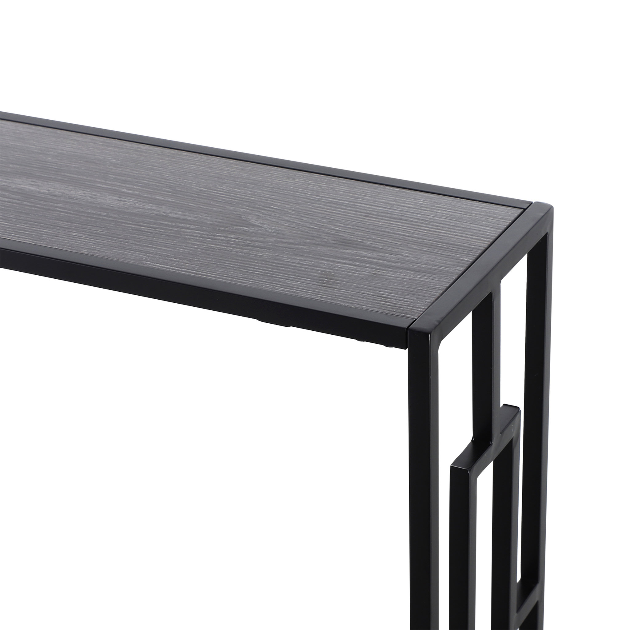 Voir la diapositive 5 : HOMCOM Console table d'appoint design industriel dim. 106L x 23l x 76H cm étagère acier noir panneaux particules bois gris