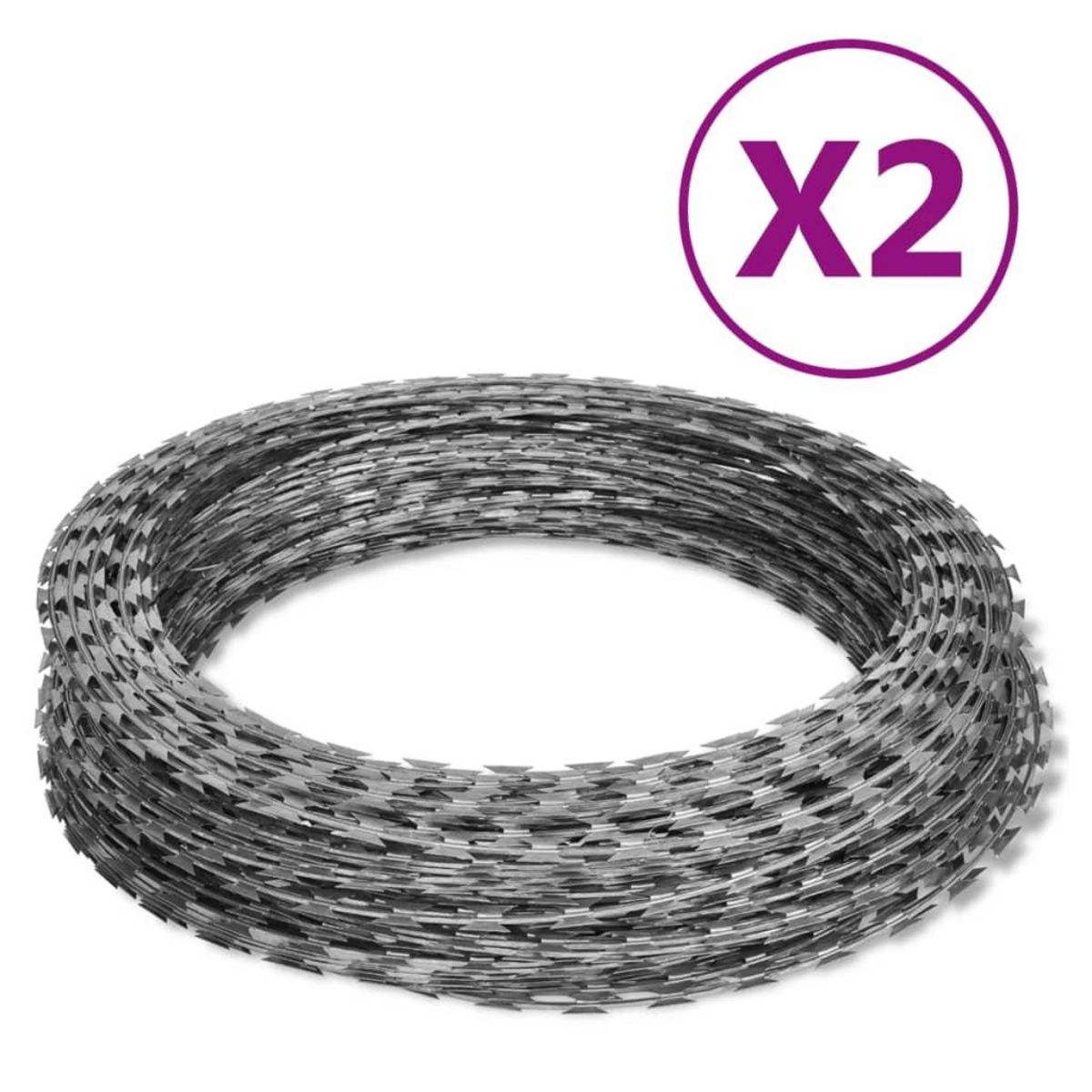 VIDAXL Fils barbeles helicoïdaux rouleaux 2 pcs acier galvanise 60 m