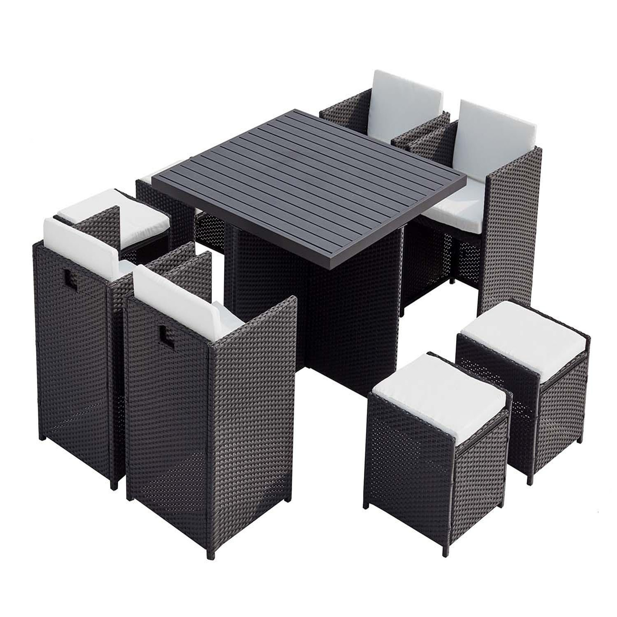 CONCEPT USINE Table et chaise 8 places encastrables alu résine noir-blanc sunset