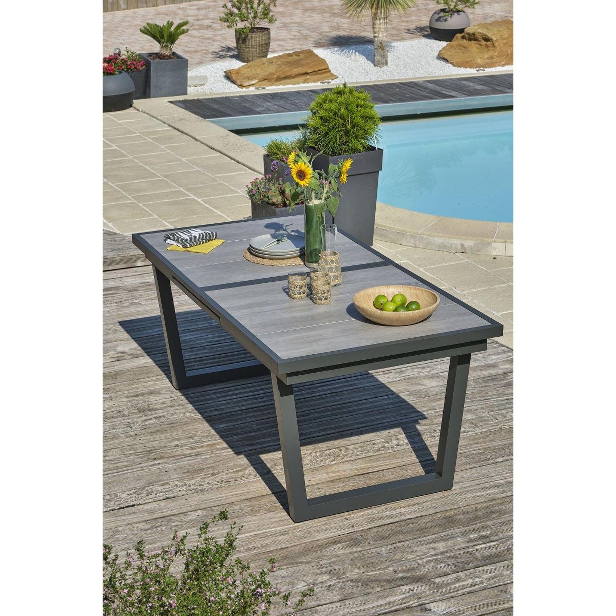 Voir la diapositive 6 : DCB GARDEN Ensemble Table de jardin Extensible en Céramique & 8 Fauteuils  Olhos  191-251cm Gris Anthracite
