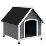 PAWHUT Niche pour chien design chalet sur pied - toit double pente, plancher amovible - plastique noir bois blanc gris