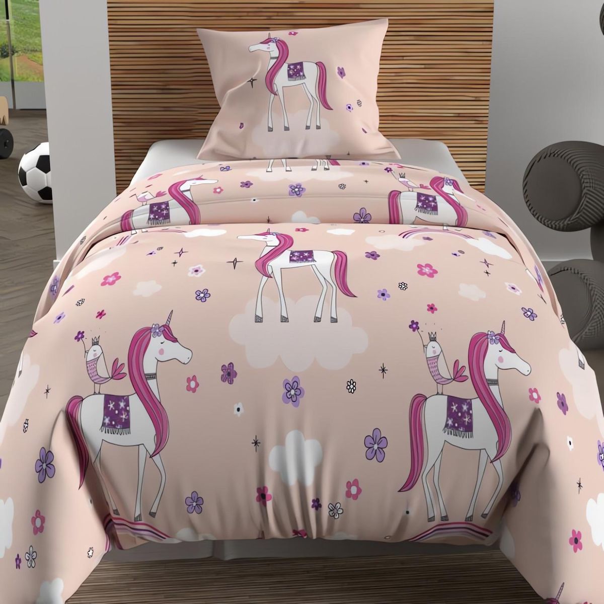 SOLEIL D'OCRE Parure housse de couette LICORNES, 100% coton 57 fils/cm2, par Soleil d'Ocre