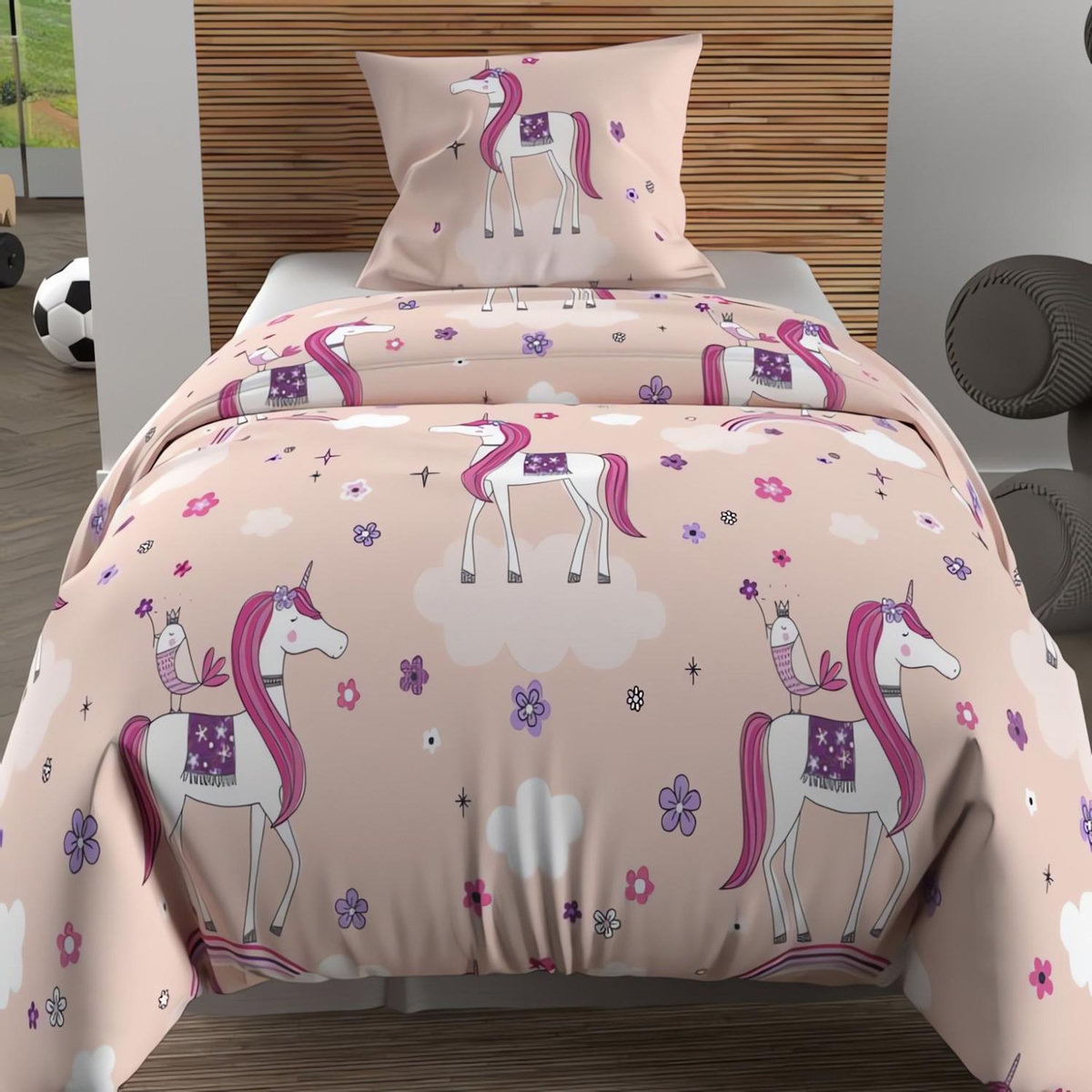 SOLEIL D'OCRE Parure housse de couette LICORNES, 100% coton 57 fils/cm2, par Soleil d'Ocre