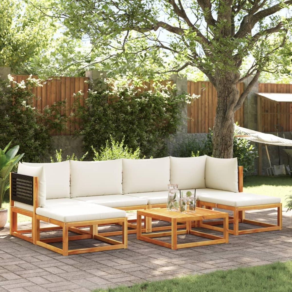 VIDAXL Salon de jardin avec coussins 7 pcs bois massif d'acacia