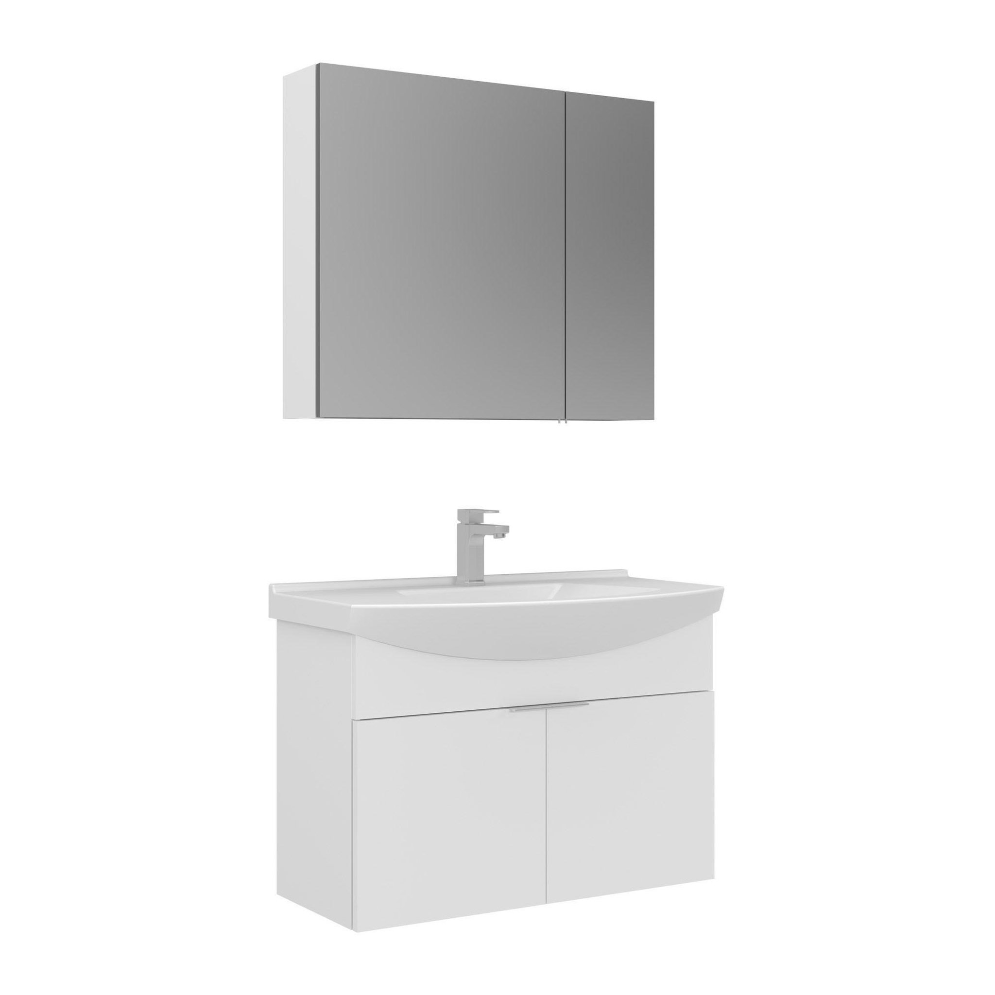 Habitat et Jardin Meuble avec simple vasque et miroir  Purus 80  - 80 x 50 x 58 cm - White
