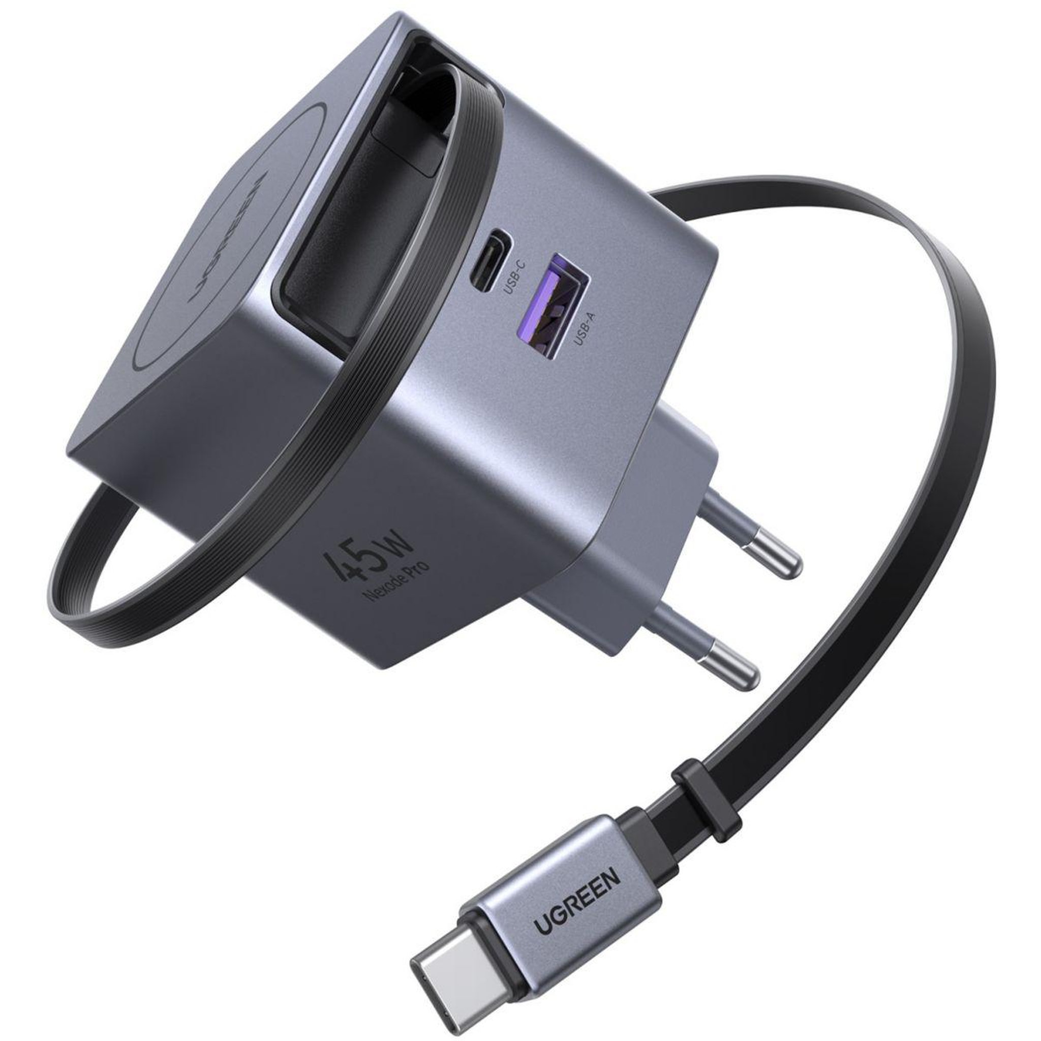 UGREEN Chargeur Retractable USBA USBC Noir 45W