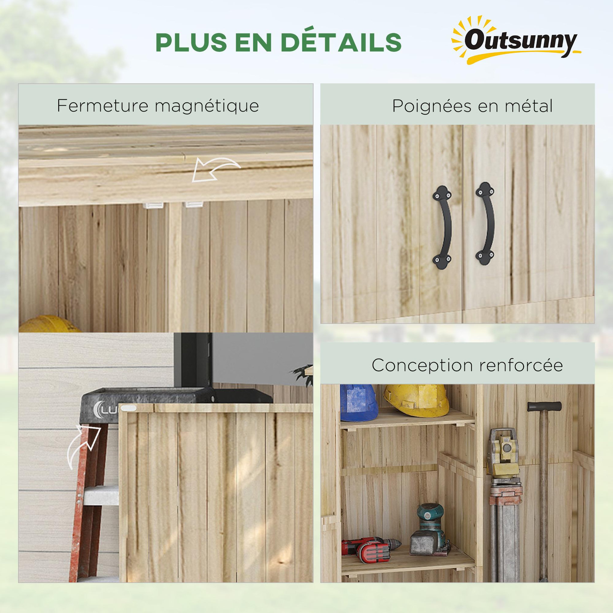 Voir la diapositive 5 : OUTSUNNY Armoire de jardin 2 portes bois - 2 étagères, grand compartiment - 120 x 57 x 183 cm - sapin pré-huilé
