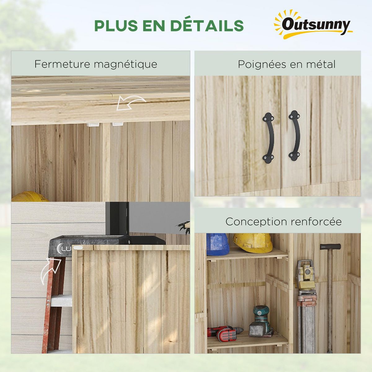 OUTSUNNY Armoire de jardin 2 portes bois - 2 étagères, grand compartiment - 120 x 57 x 183 cm - sapin pré-huilé
