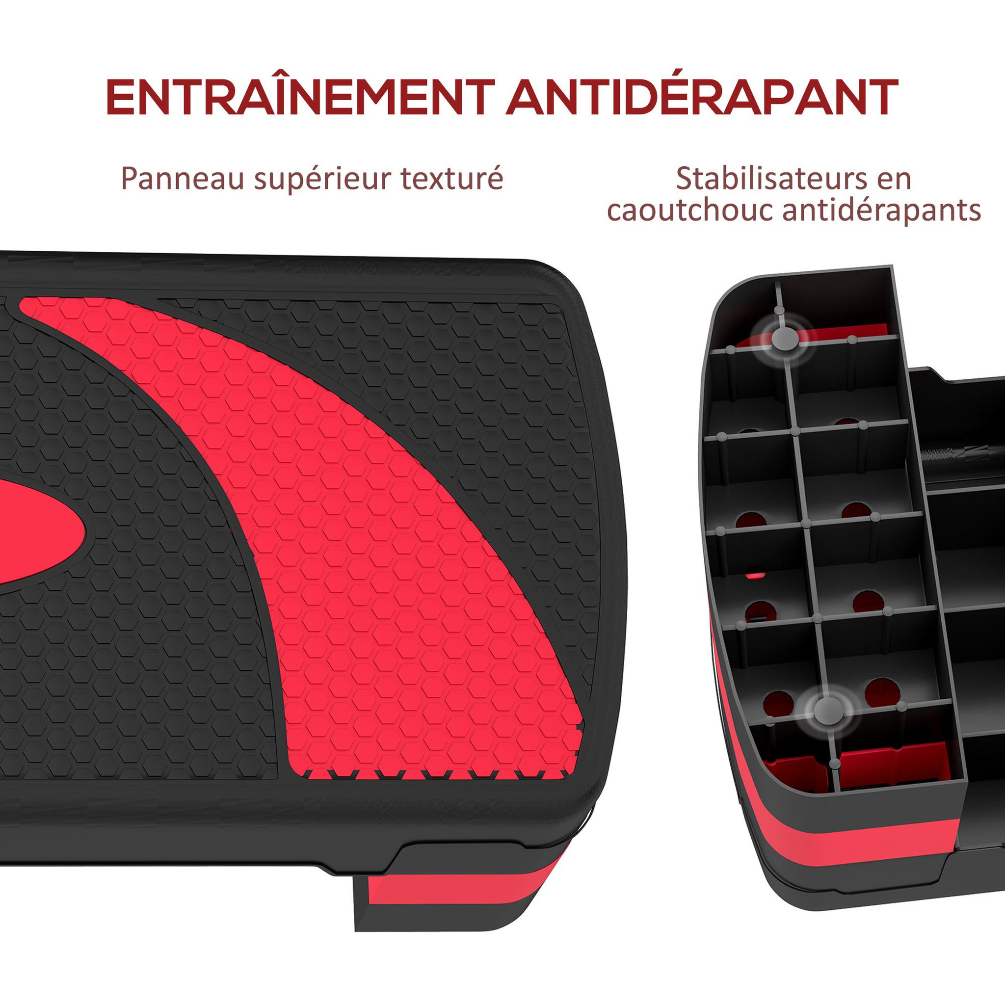 Voir la diapositive 6 : HOMCOM Stepper fitness aérobic hauteur réglable surface antidérapante 80 x 31 x 20 cm noir rouge