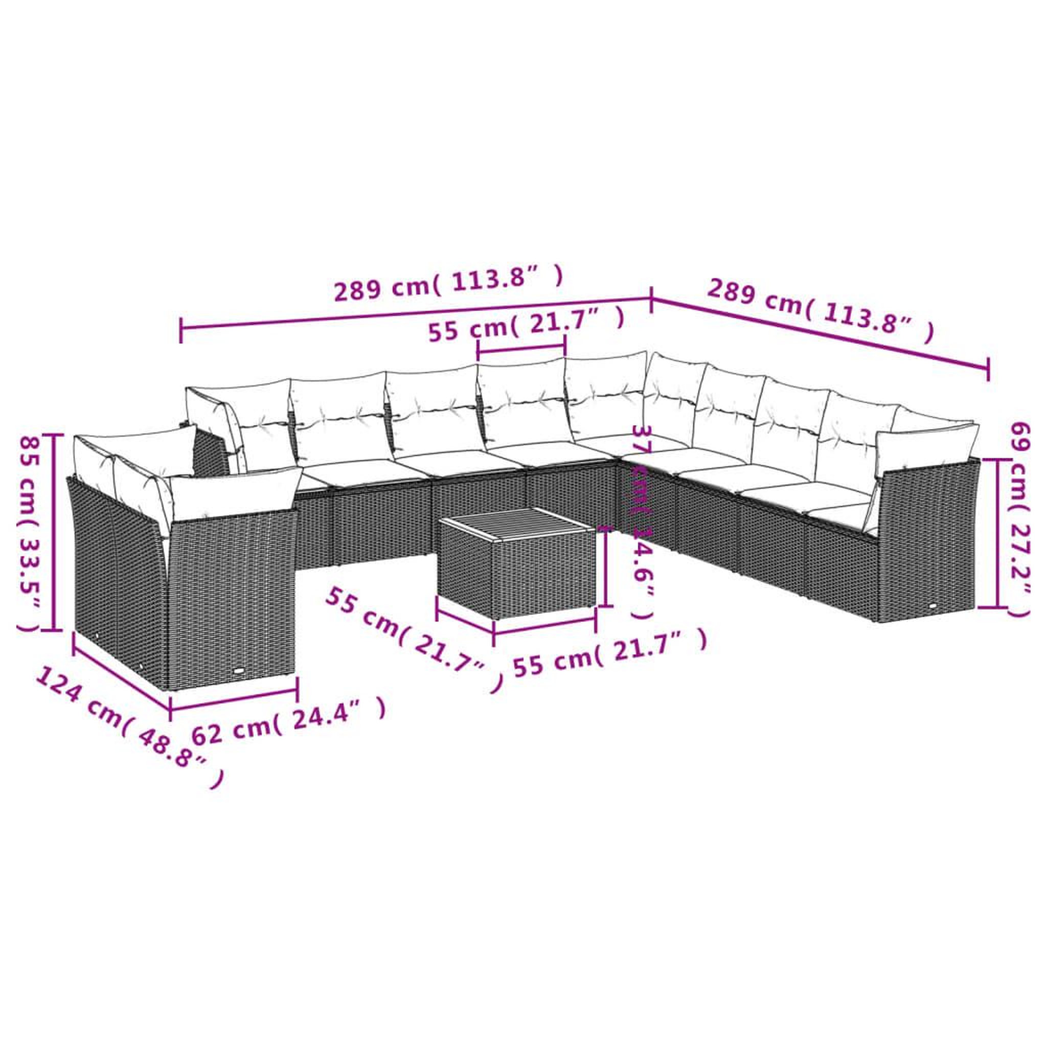 Voir la diapositive 6 : VIDAXL Salon de jardin et coussins 12 pcs melange beige resine tressee