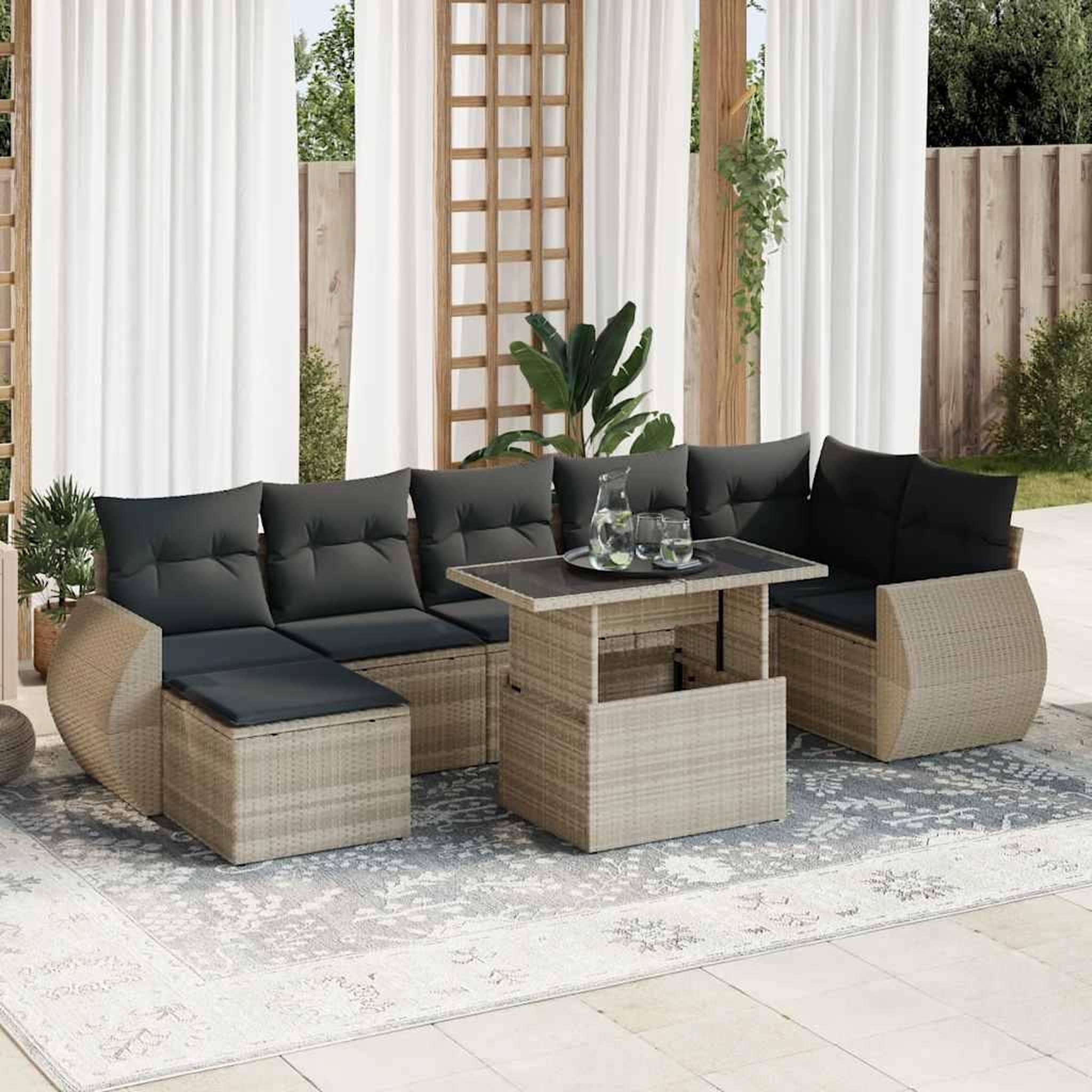 VIDAXL Salon de jardin 8 pcs avec coussins gris clair resine tressee