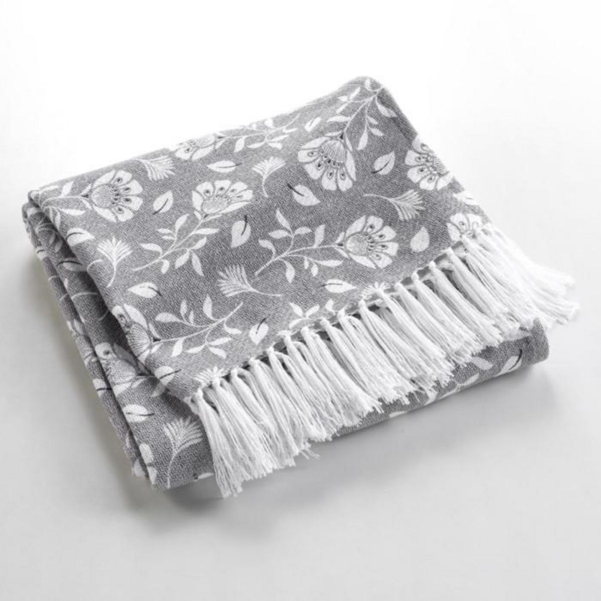 Paris Prix Plaid à Franges Imprimé  Flavie  125x150cm Gris