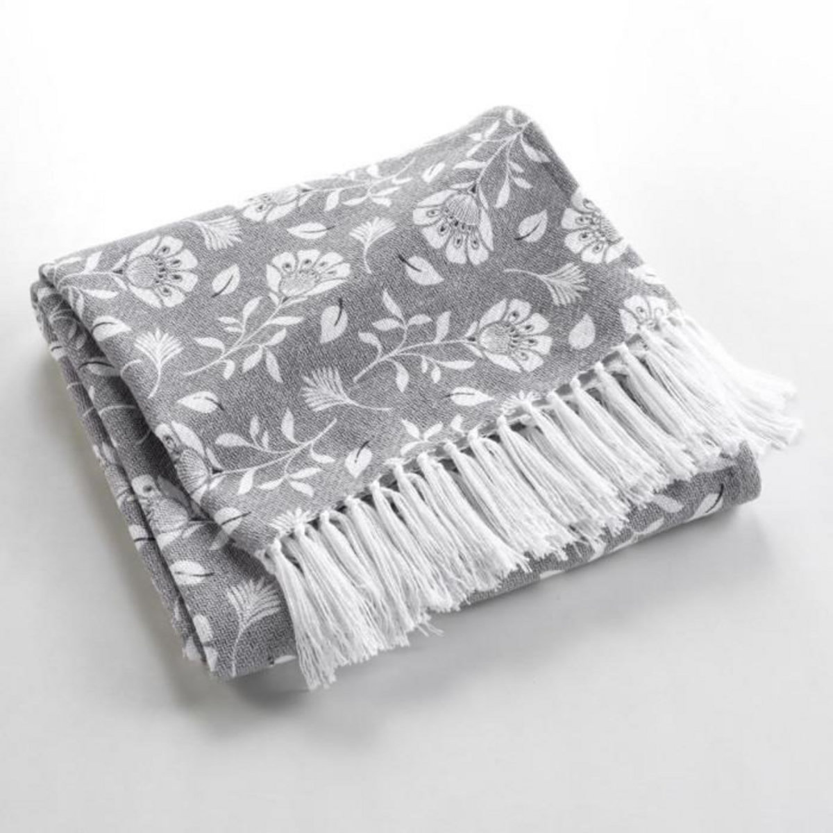 Paris Prix Plaid à Franges Imprimé  Flavie  125x150cm Gris