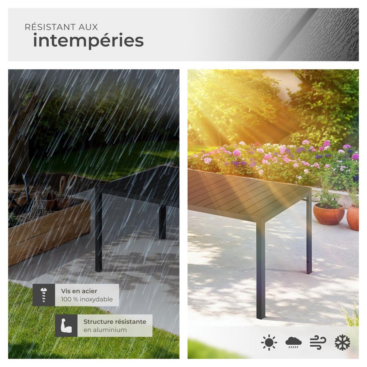 tectake Table de jardin en aluminium et plastique noir/noir