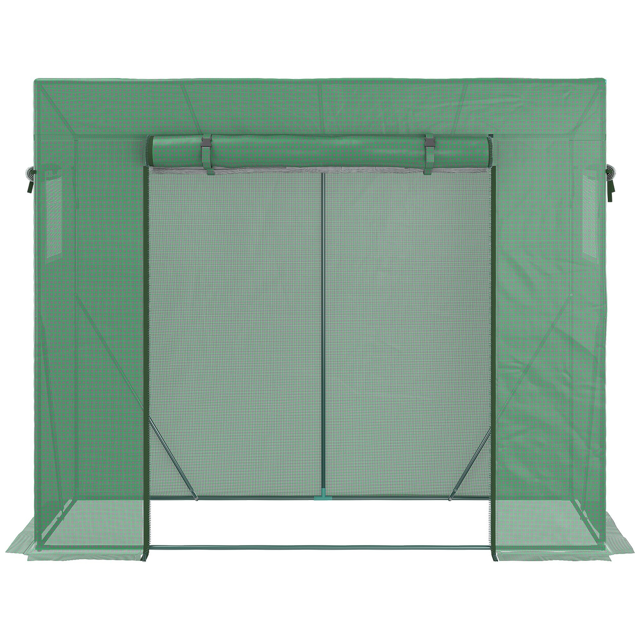 Voir la diapositive 5 : OUTSUNNY Serre de jardin balcon 1,54 m² - porte zippée enroulable, 2 fenêtres moustiquaires - acier pe haute densité anti-uv vert