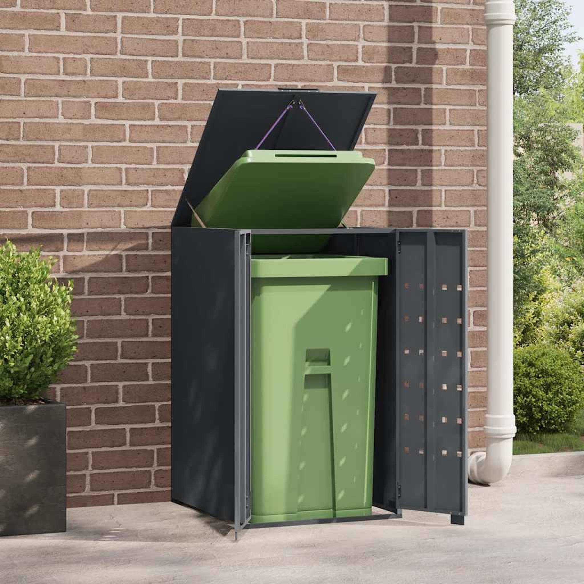 Voir la diapositive 3 : VIDAXL Rangement a roulettes pour poubelles pour bac unique anthracite