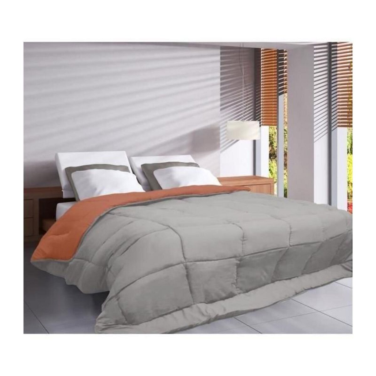 POYET MOTTE POYET MOTTE Couette Microfibre 400g/m2 CALGARY - 240 x 260 cm - Gris galet et Marron gimgembre