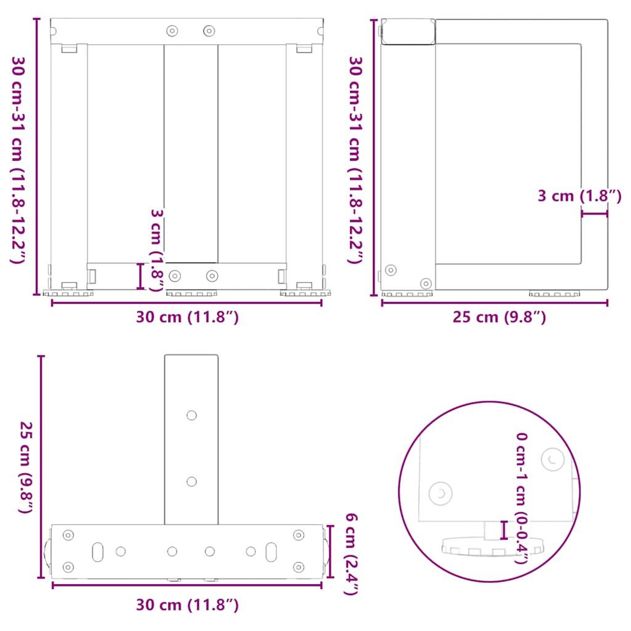 Voir la diapositive 6 : VIDAXL Pieds de table basse en forme de T 2 pcs blanc 30x25x(30-31) cm