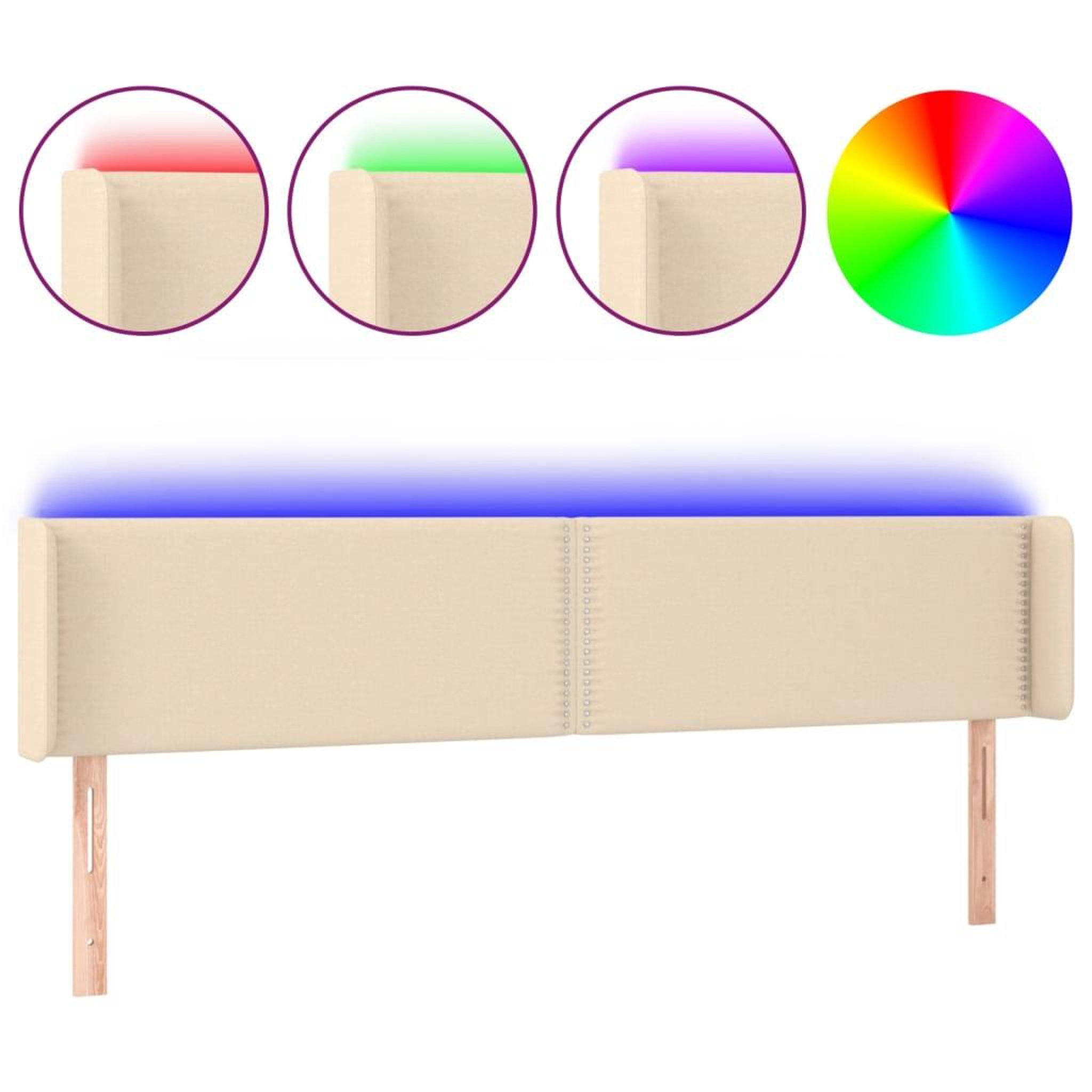 Voir la diapositive 2 : VIDAXL Tete de lit a LED Creme 183x16x78/88 cm Tissu