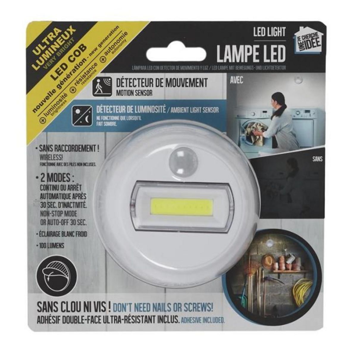 Paris Prix Lampe Led Décteur de Mouvement  Cob  8cm Blanc