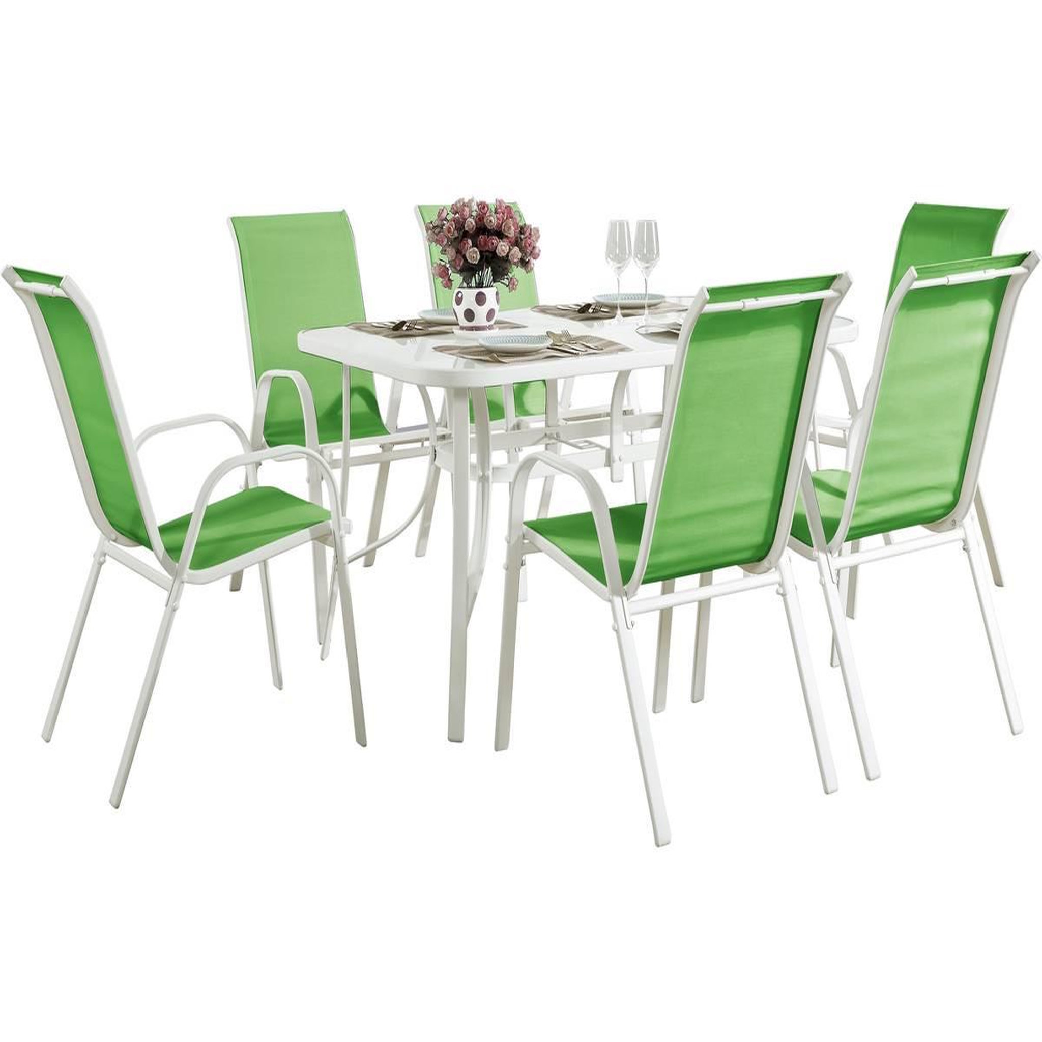 Habitat et Jardin Table et chaises de jardin en textilène  cordoba  - phoenix - 6 places - vert