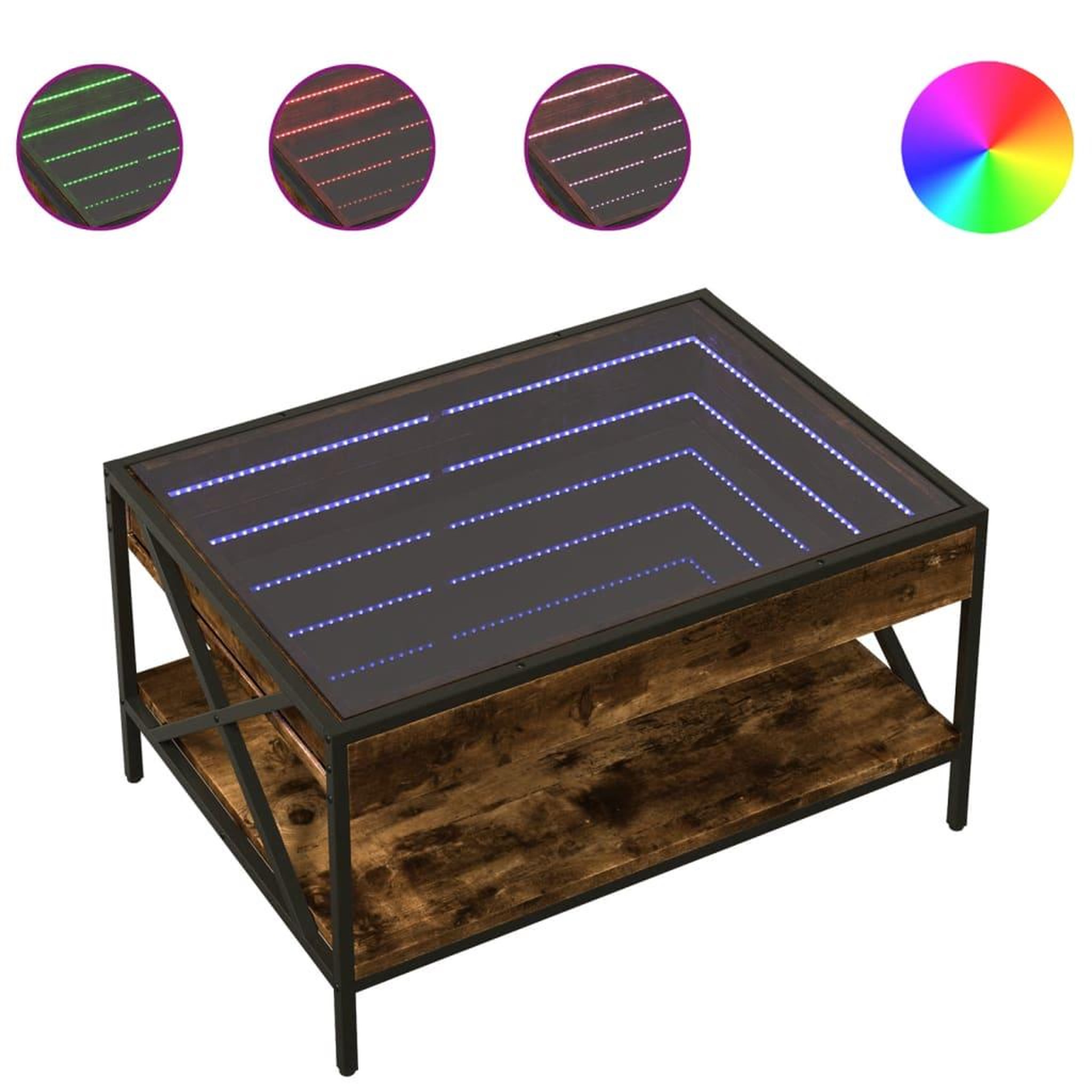 Voir la diapositive 2 : VIDAXL Table basse avec LED Infinity chene fume 70x50x38 cm