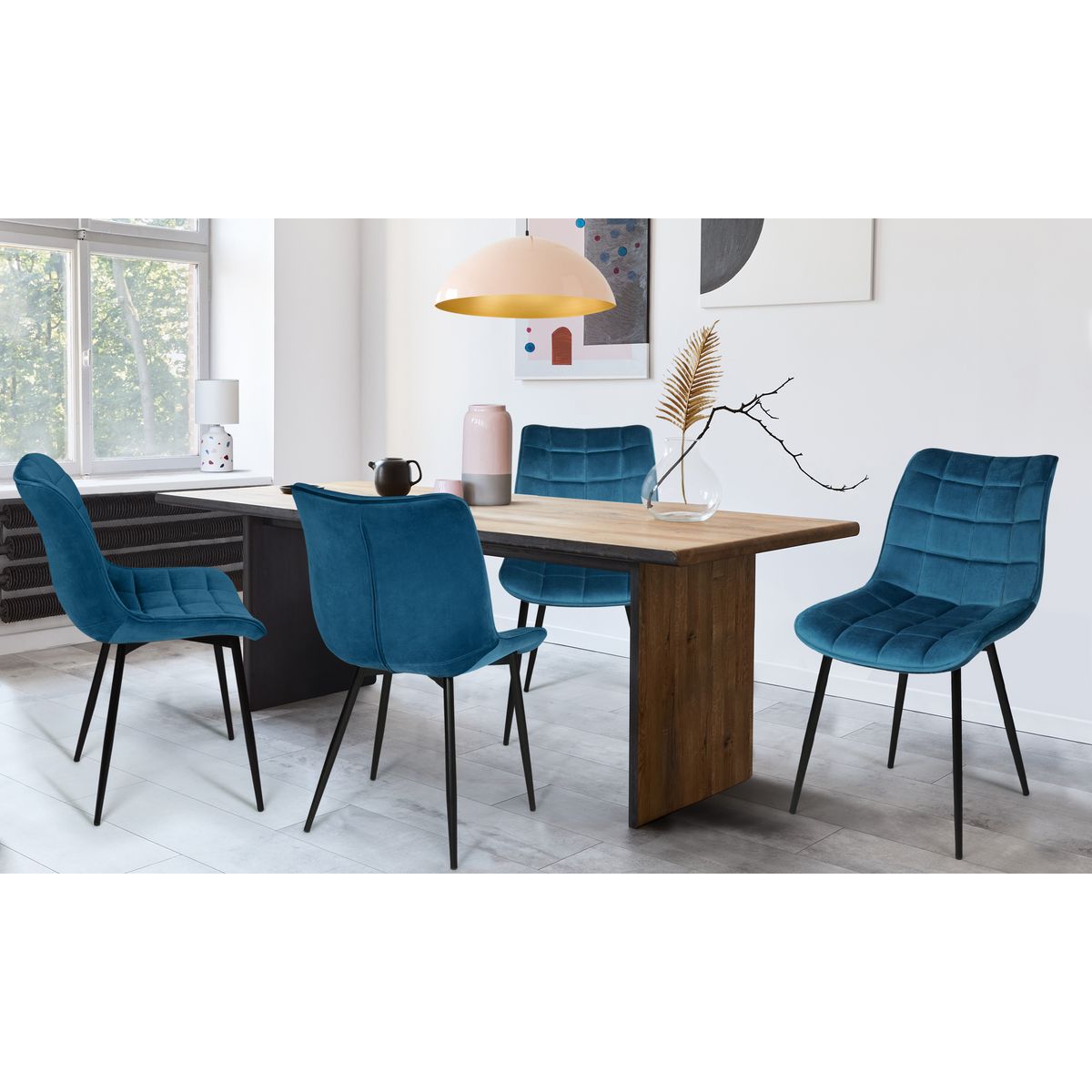 Lot de 4 chaises velours pieds bois massif MELANIE