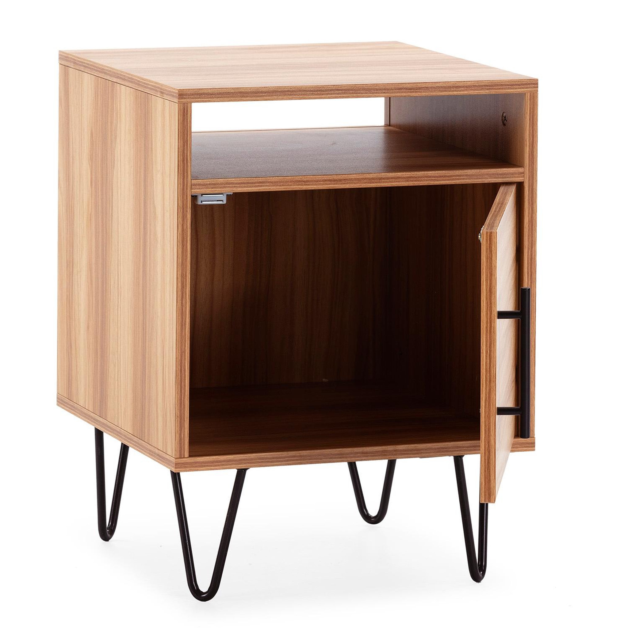 Voir la diapositive 3 : VS VENTA-STOCK Table de chevet Alma 1 porte coloris bois, pieds métal