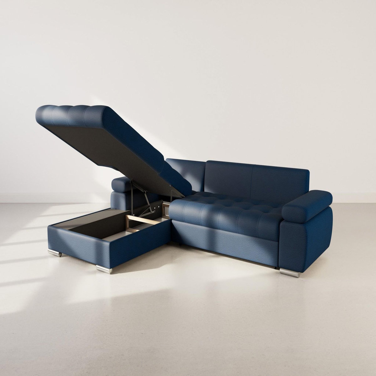 BEST MOBILIER Bianca - canapé d'angle gauche 4 places convertible avec coffre en tissu texturé